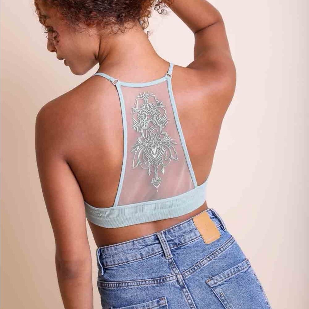 Embroidered Mesh Bralette in Sage